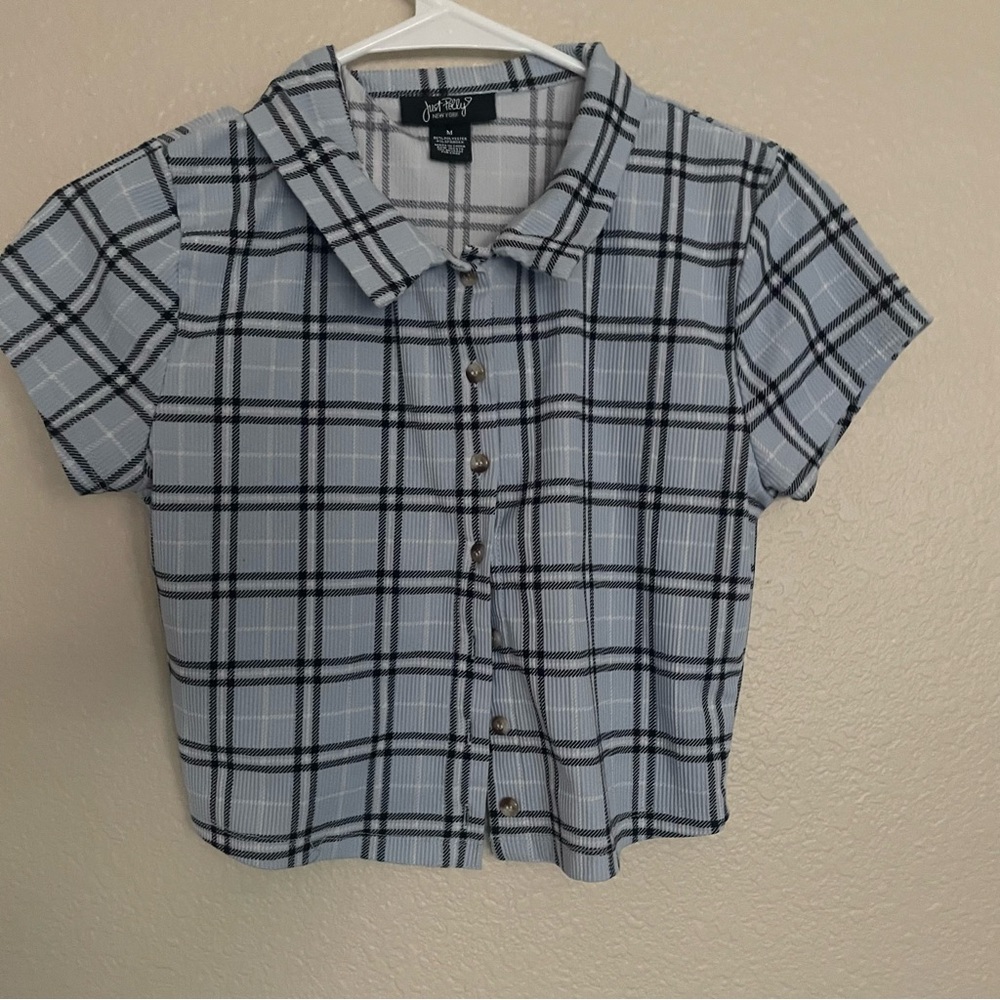 Plaid Button-Up Cropped Shirt